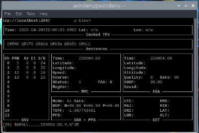 Screenshot of the gpsmon output